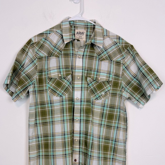 Ariat Atticus Western Shirt Mens Green Plaid Short Sleeve. Size Large. - Picture 3 of 13